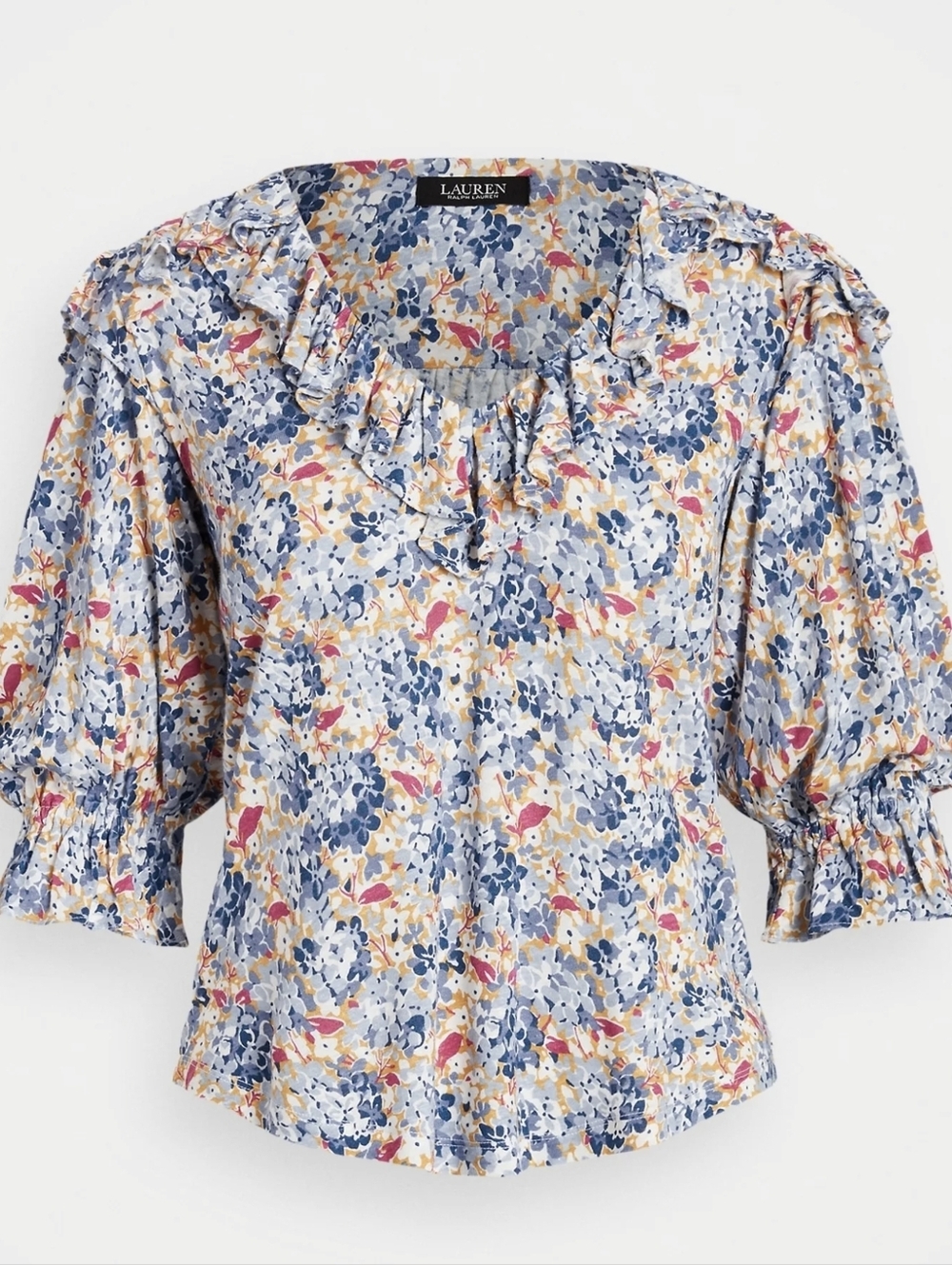 Ralph Lauren Floral Ruffle Blouse Linen Blend XL Old School Cool 90s Vibe